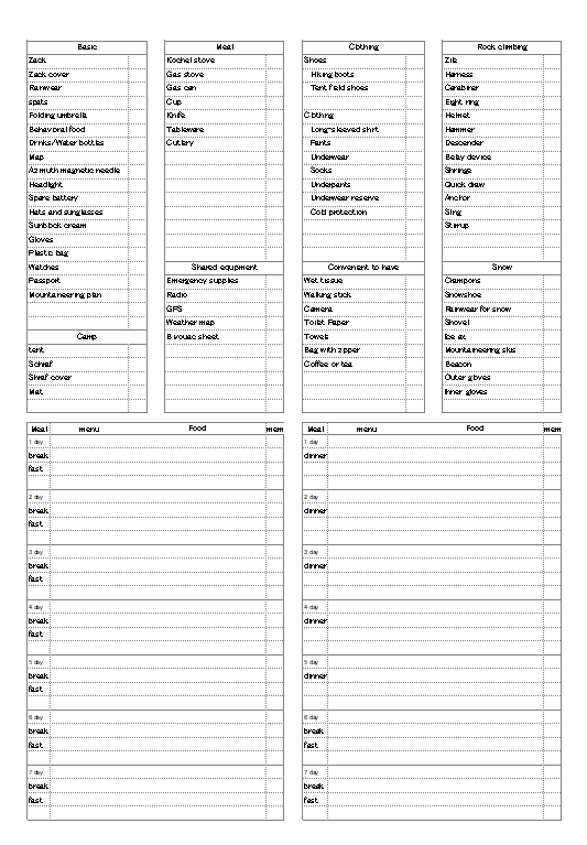 Mountaineering equipment list